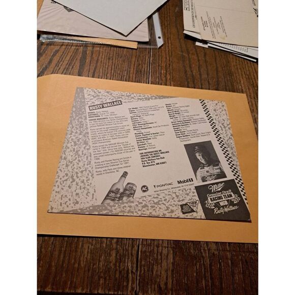 Vintage 1991 Rusty Wallace MGD Racing Driver Card #2 Pontiac NASCAR 8x10 - Picture 2 of 2